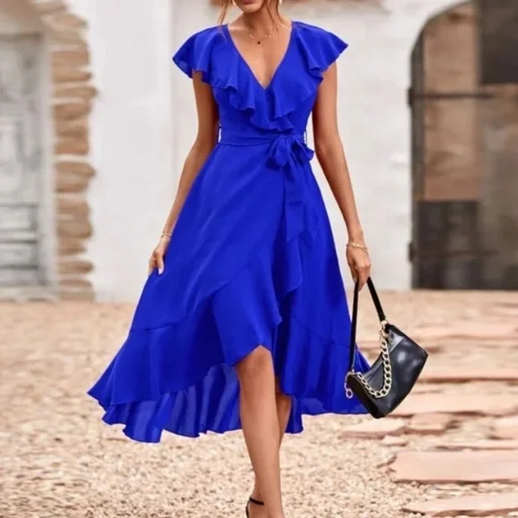 Boho pink ruffle hem wrap belted maxi dress - Picture 16 of 16